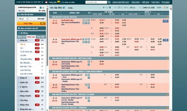 Bảng kèo cá cược bóng đá EE88