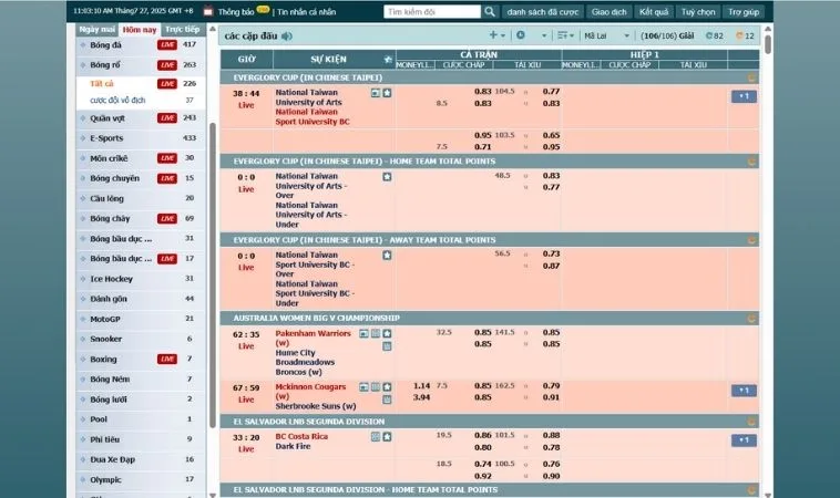 Giao diện cá cược bóng rổ EE88