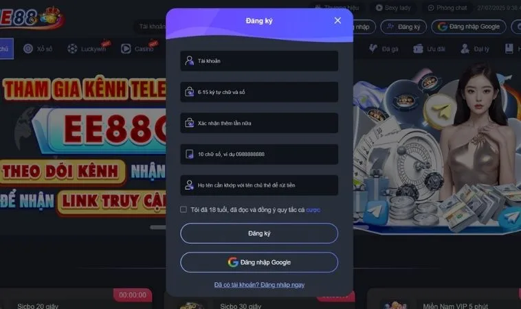 Giao diện đăng ký EE88