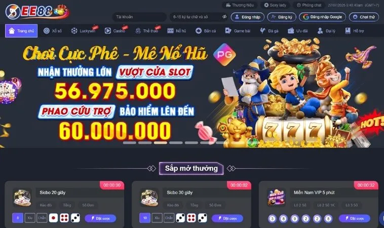 Giao diện trang chủ nhà cái EE88