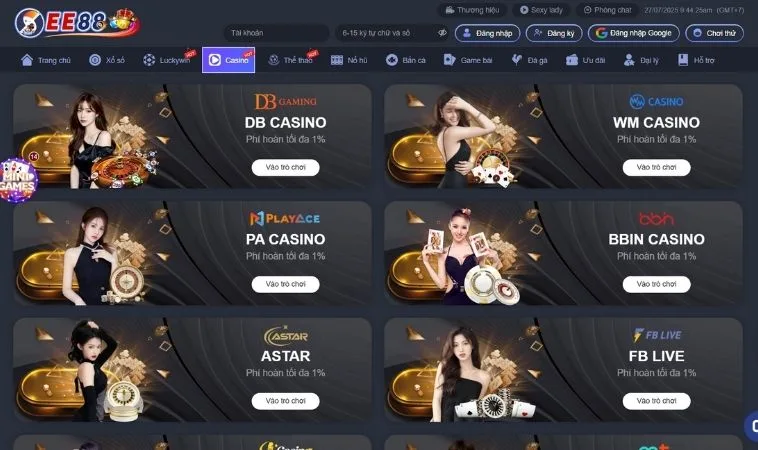 Đa dạng các sảnh casino online uy tín hợp tác với nhà cái EE88 